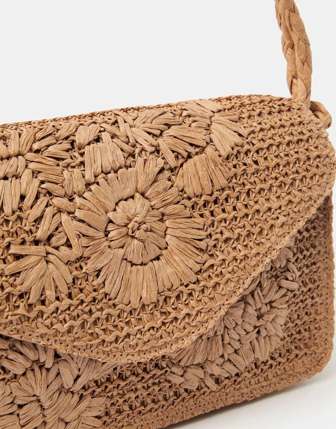 Floral Raffia Shoulder Bag