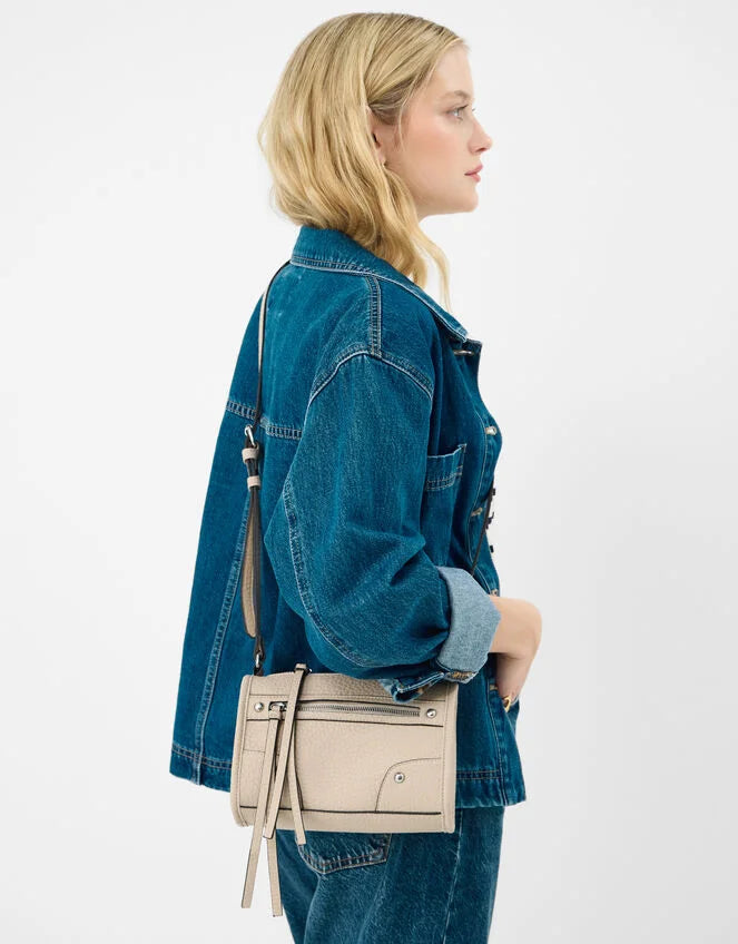 Faux Leather Crossbody Bag - Cream