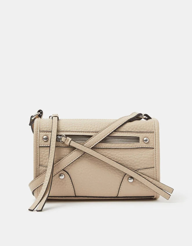 Faux Leather Crossbody Bag - Cream