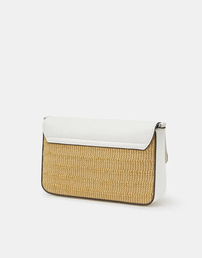 Twistlock Raffia Crossbody Bag White