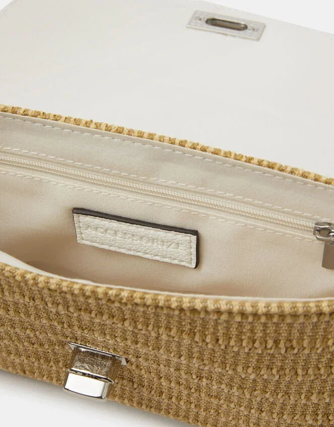 Twistlock Raffia Crossbody Bag White