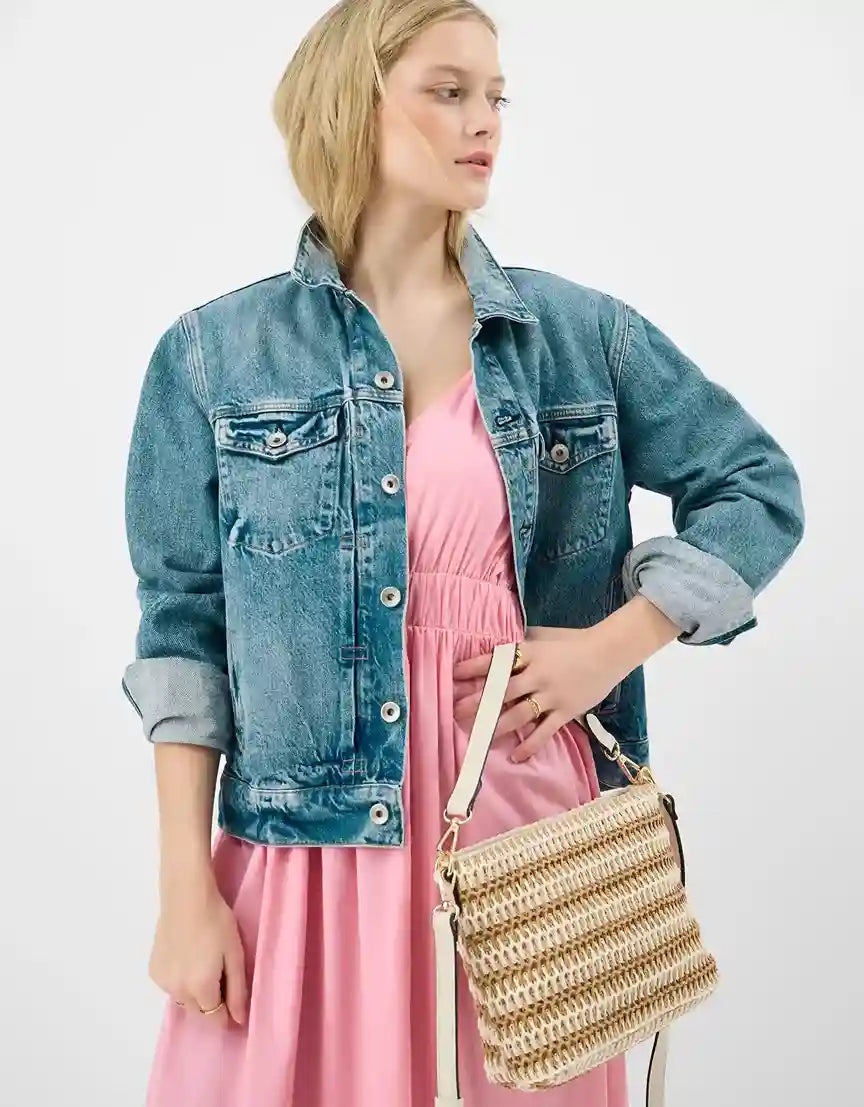 Stripe Raffia Crossbody Bag