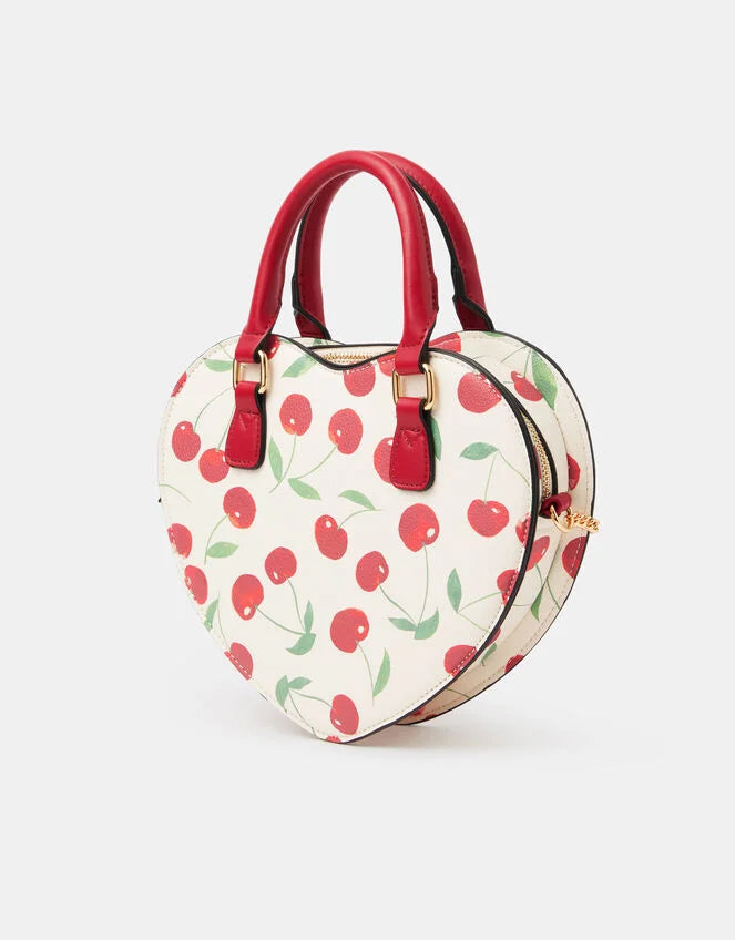 Cherry Print Heart Crossbody Bag