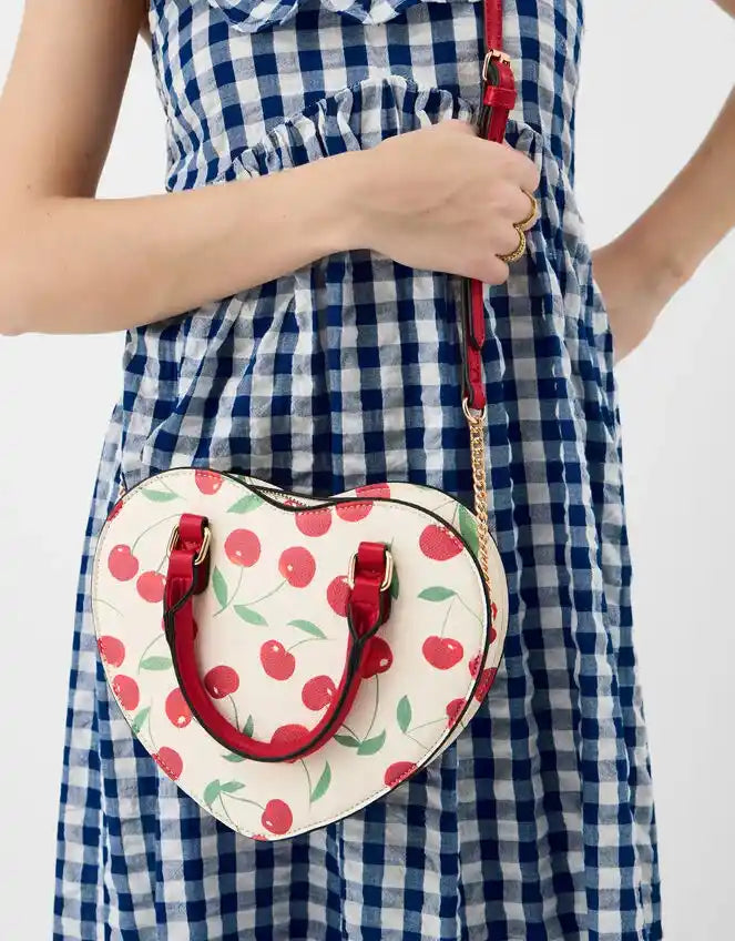 Cherry Print Heart Crossbody Bag