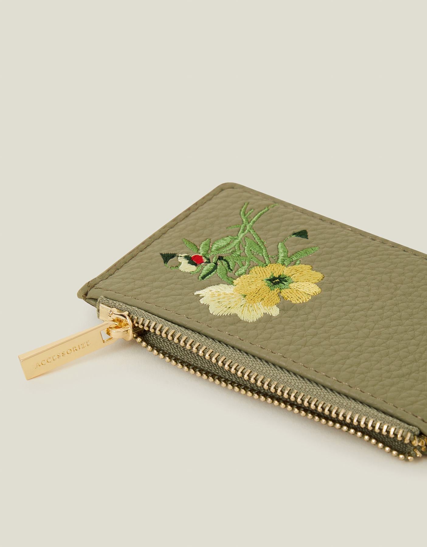 Embroidered Floral Card Holder