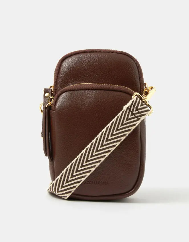 WEBBING STRAP PHONE BAG - Chocolate