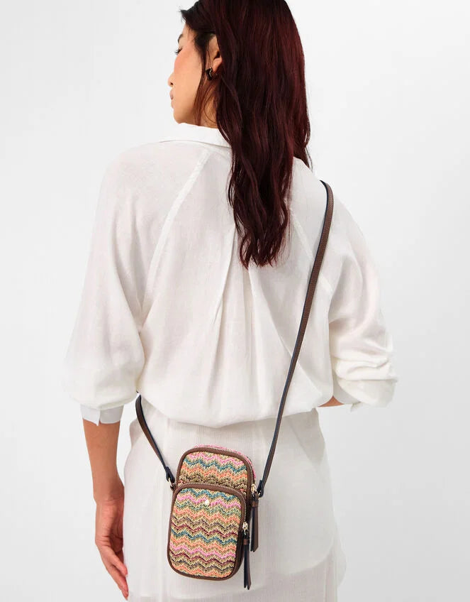 Stripe Raffia Phone Bag