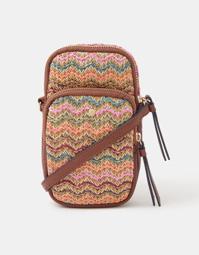 Stripe Raffia Phone Bag