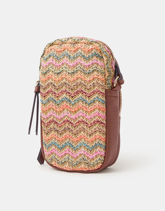 Stripe Raffia Phone Bag