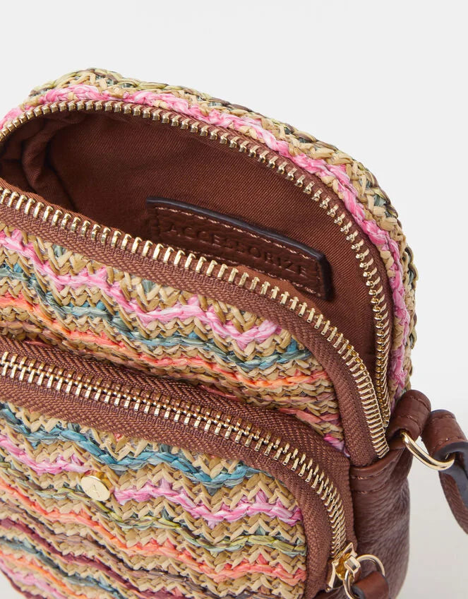 Stripe Raffia Phone Bag