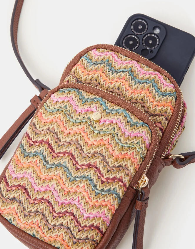 Stripe Raffia Phone Bag