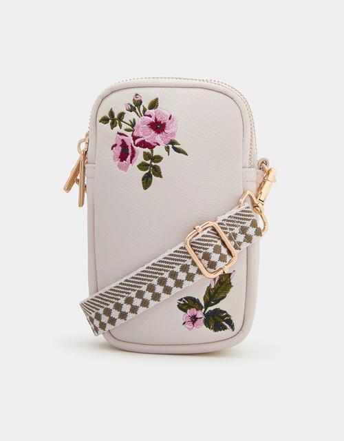 Floral Embroidered Phone Bag
