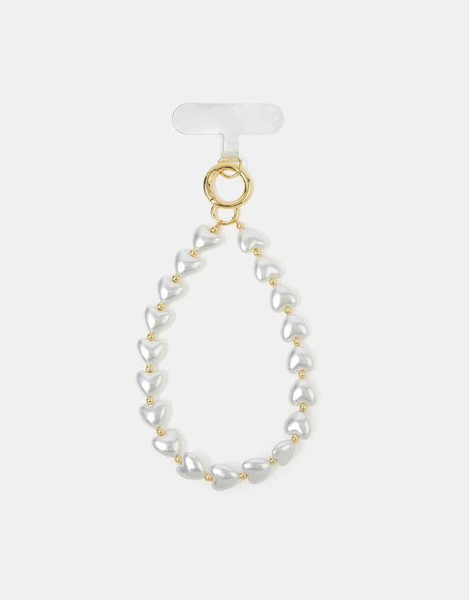 Pearl Heart Wrist Phone Strap