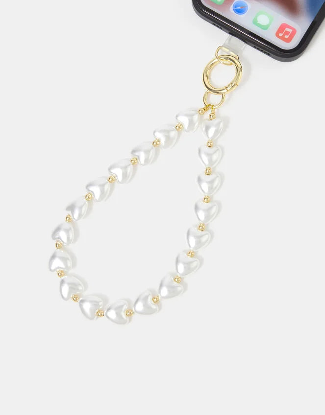 Pearl Heart Wrist Phone Strap