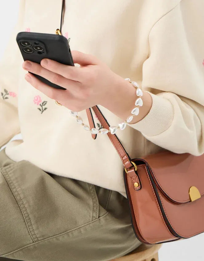 Pearl Heart Wrist Phone Strap