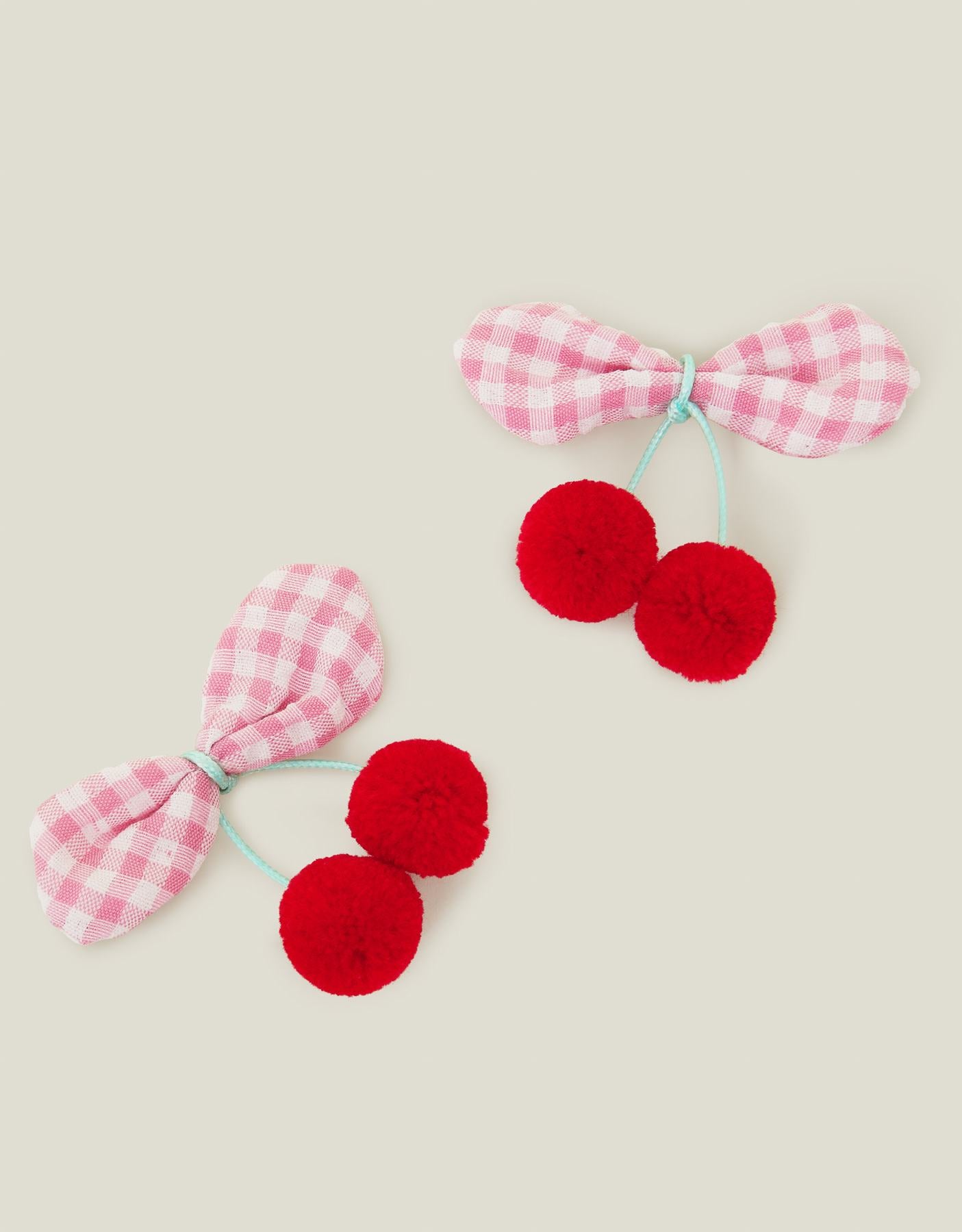 2-Pack Girls Cherry Pom Hair Clips