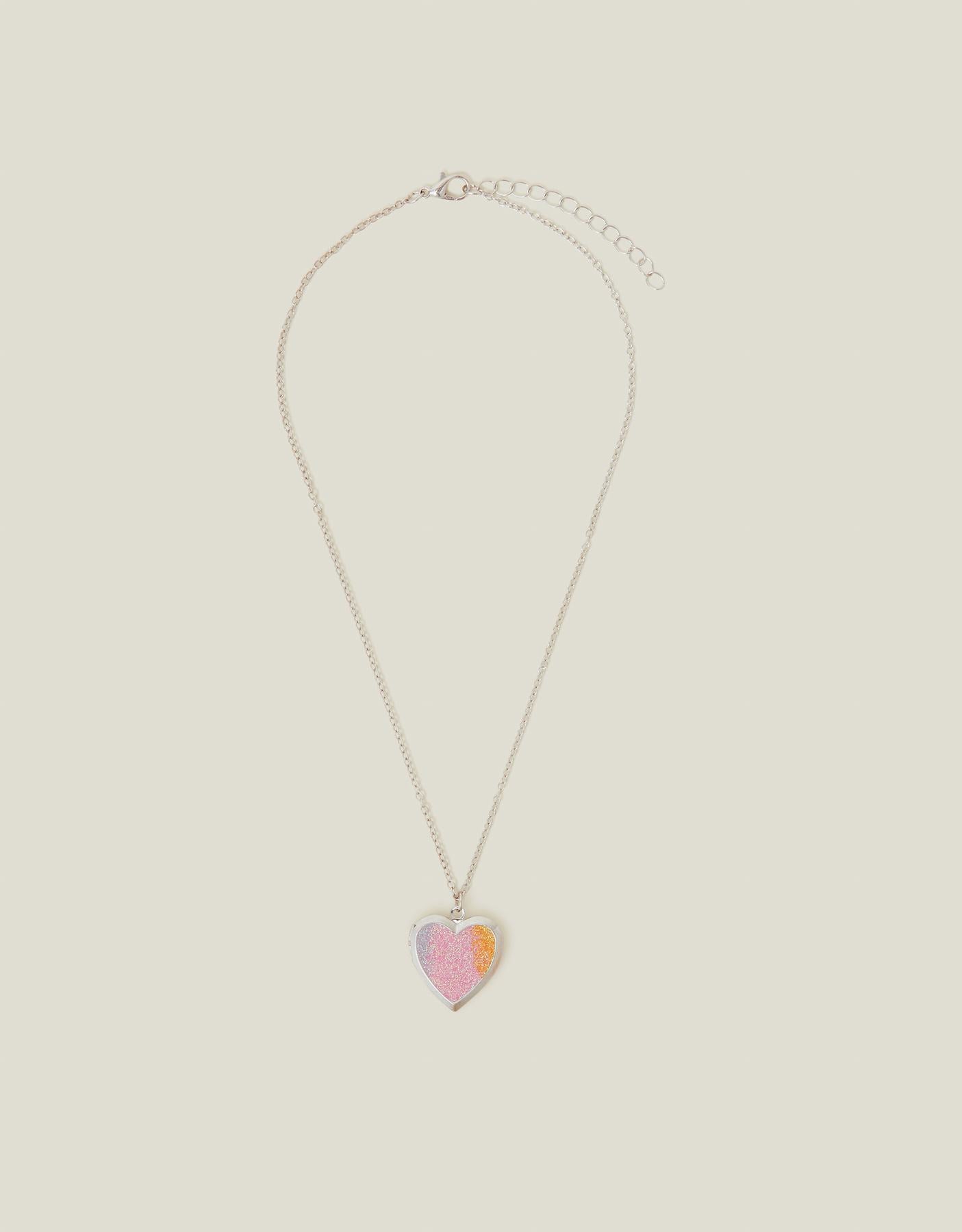 Girls Glitter Heart Locket Necklace