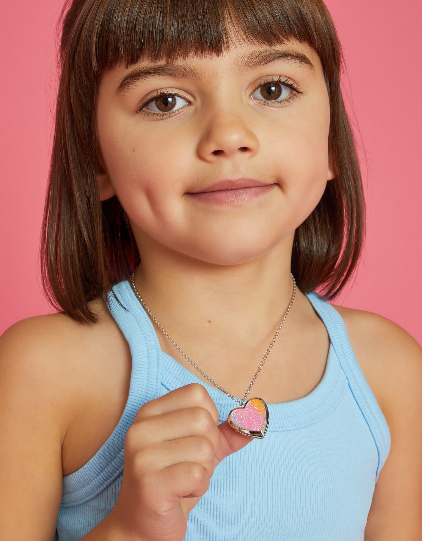 Girls Glitter Heart Locket Necklace
