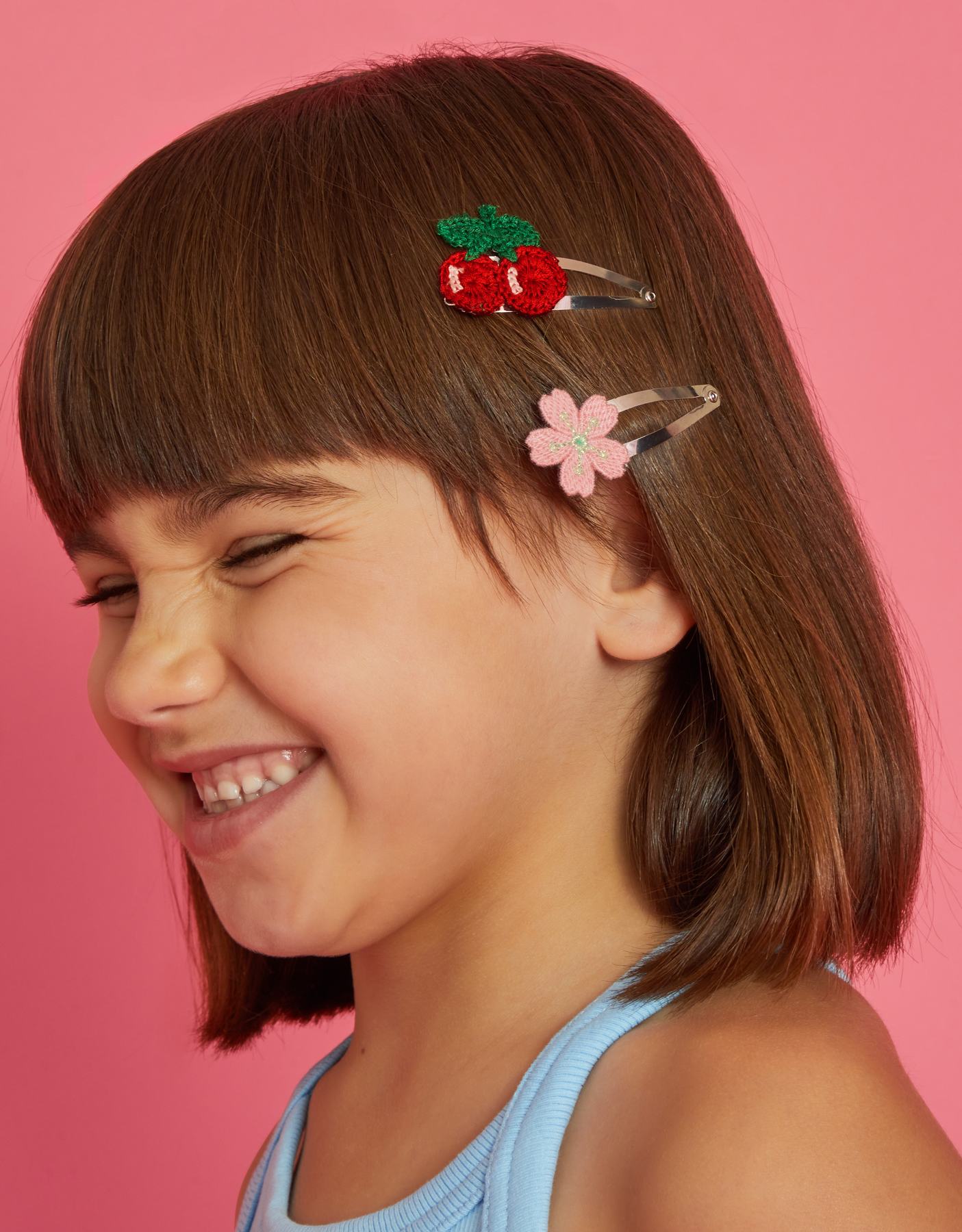 4-Pack Girls Crochet Flower Cherry Hair Clips