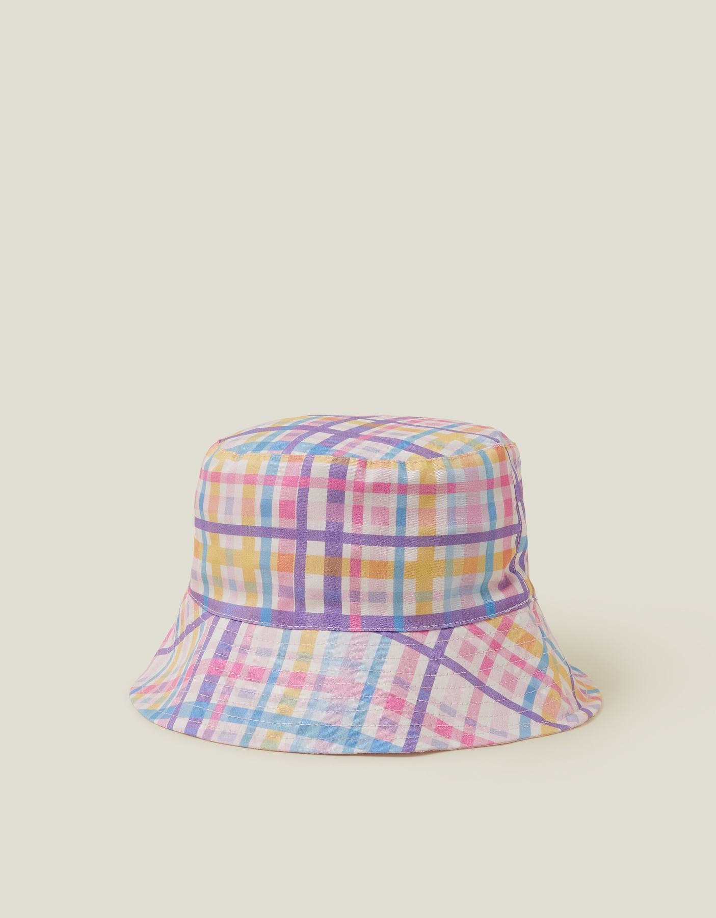 Girls Reversible Check Print Bucket Hat