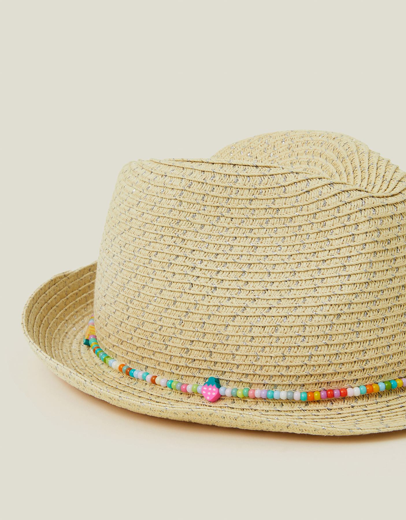 Girls Beaded Band Straw Hat Natural