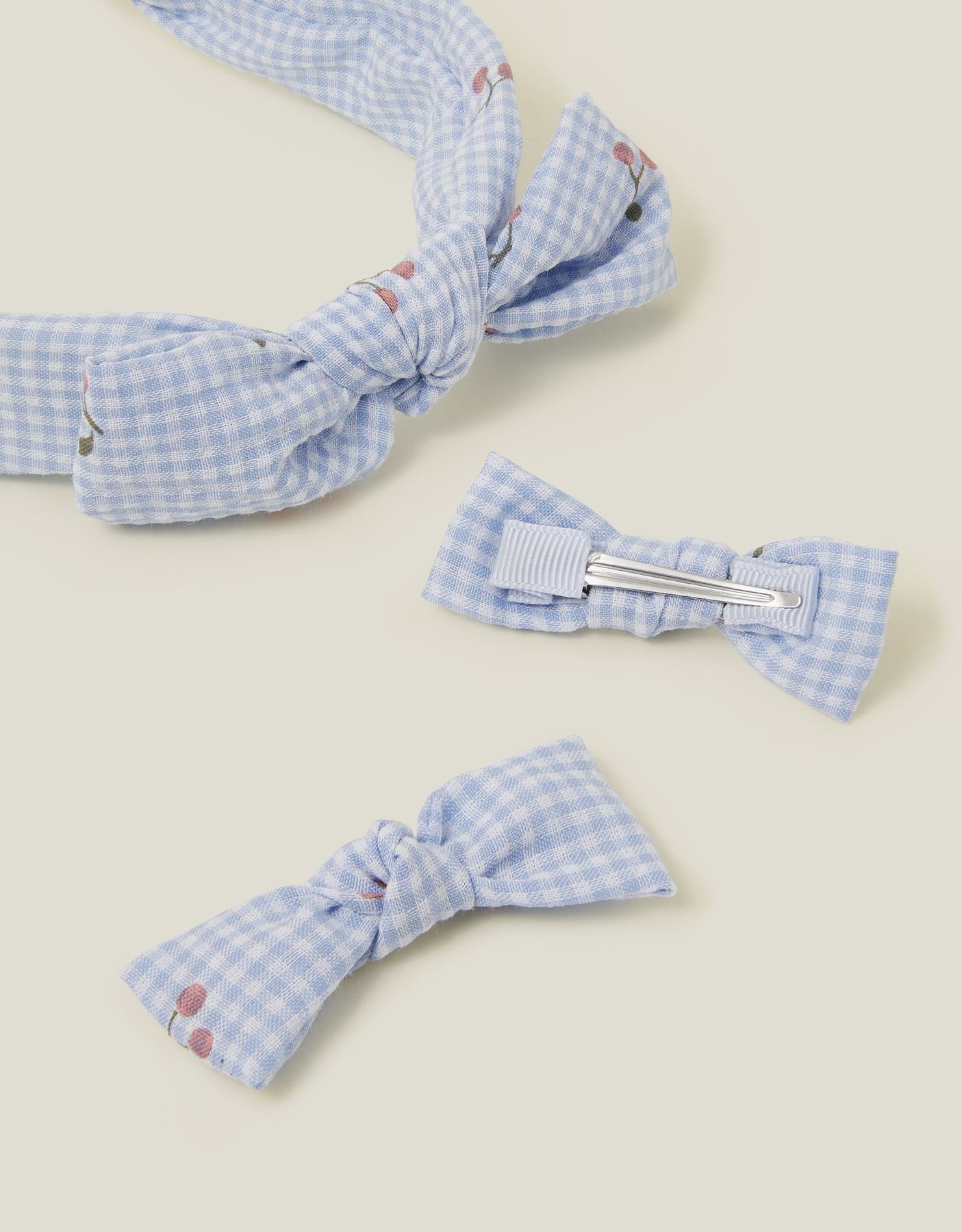 Girls Cherry Gingham Hair Bow and Headband Set