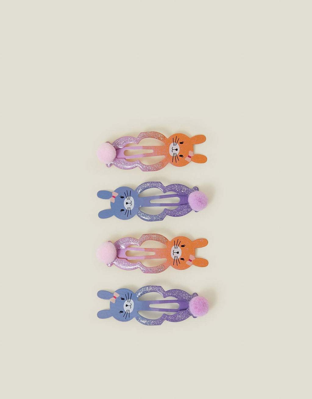 4-Pack Girls Bunny Pom Hair Clips