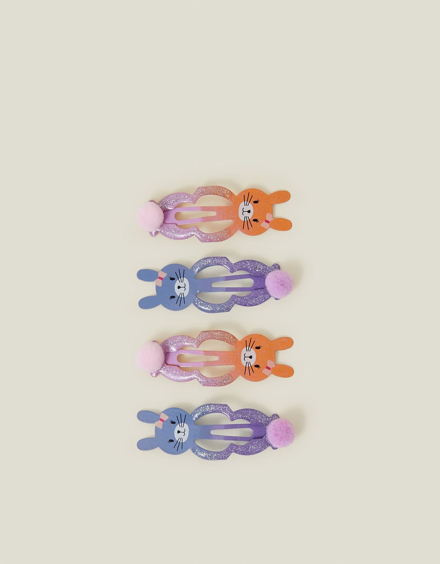 4-Pack Girls Bunny Pom Hair Clips