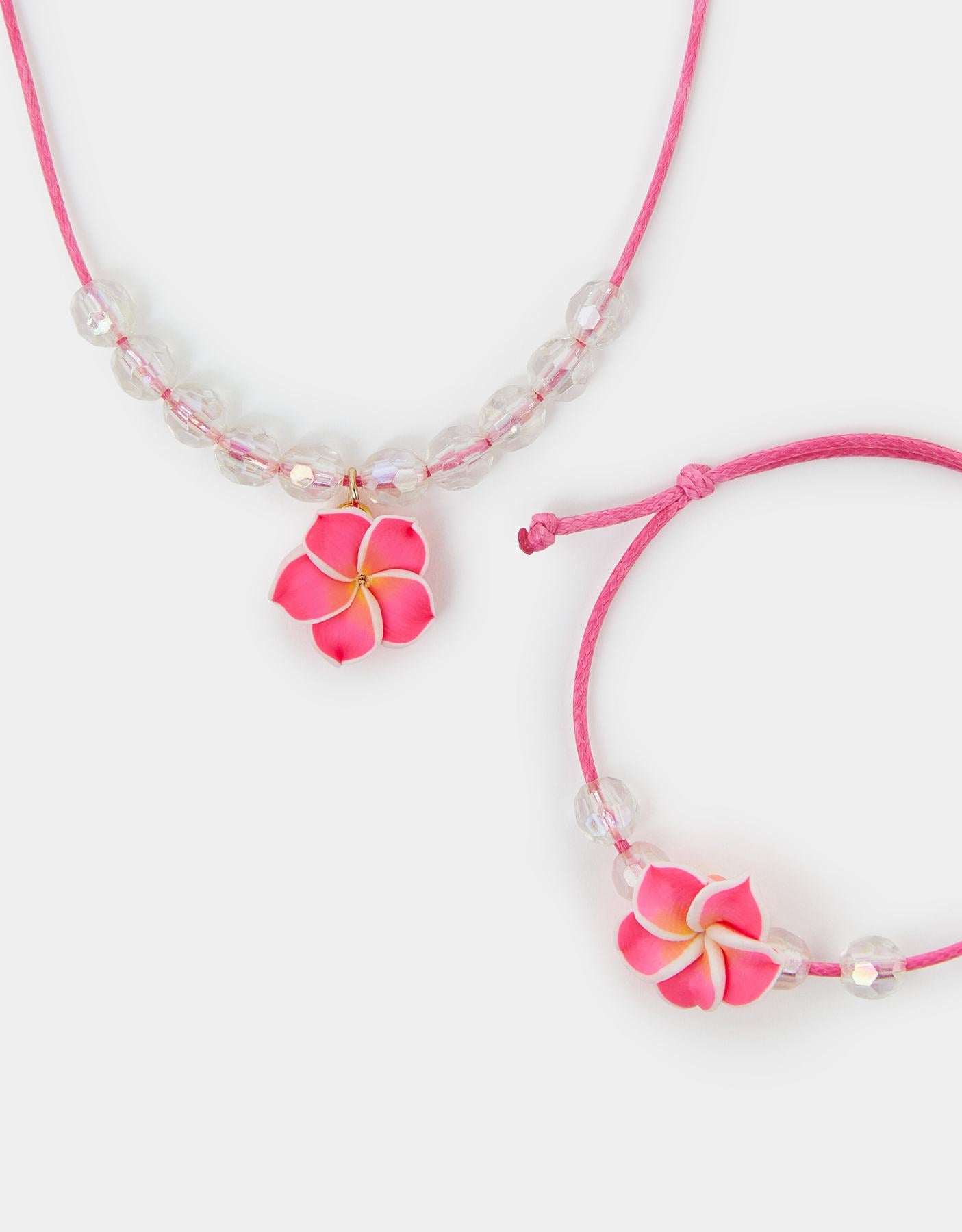 Girls Tropical Flower Necklace and Bracelet Set