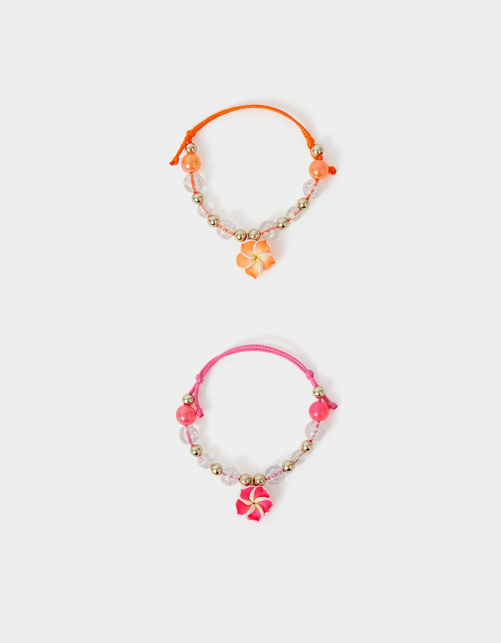 2-Pack Girls Beaded Flower Charm Cord Bracelets