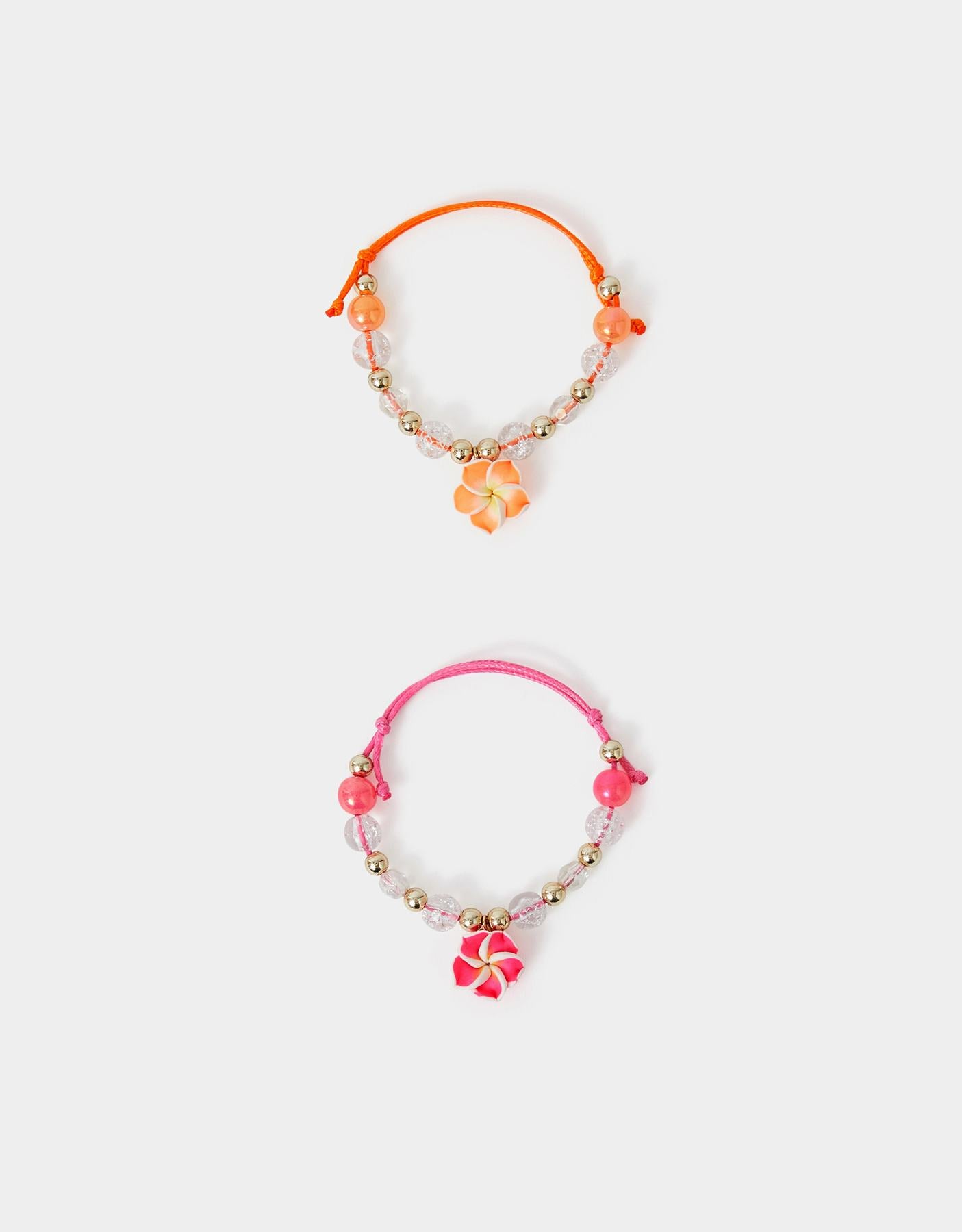 2-Pack Girls Beaded Flower Charm Cord Bracelets