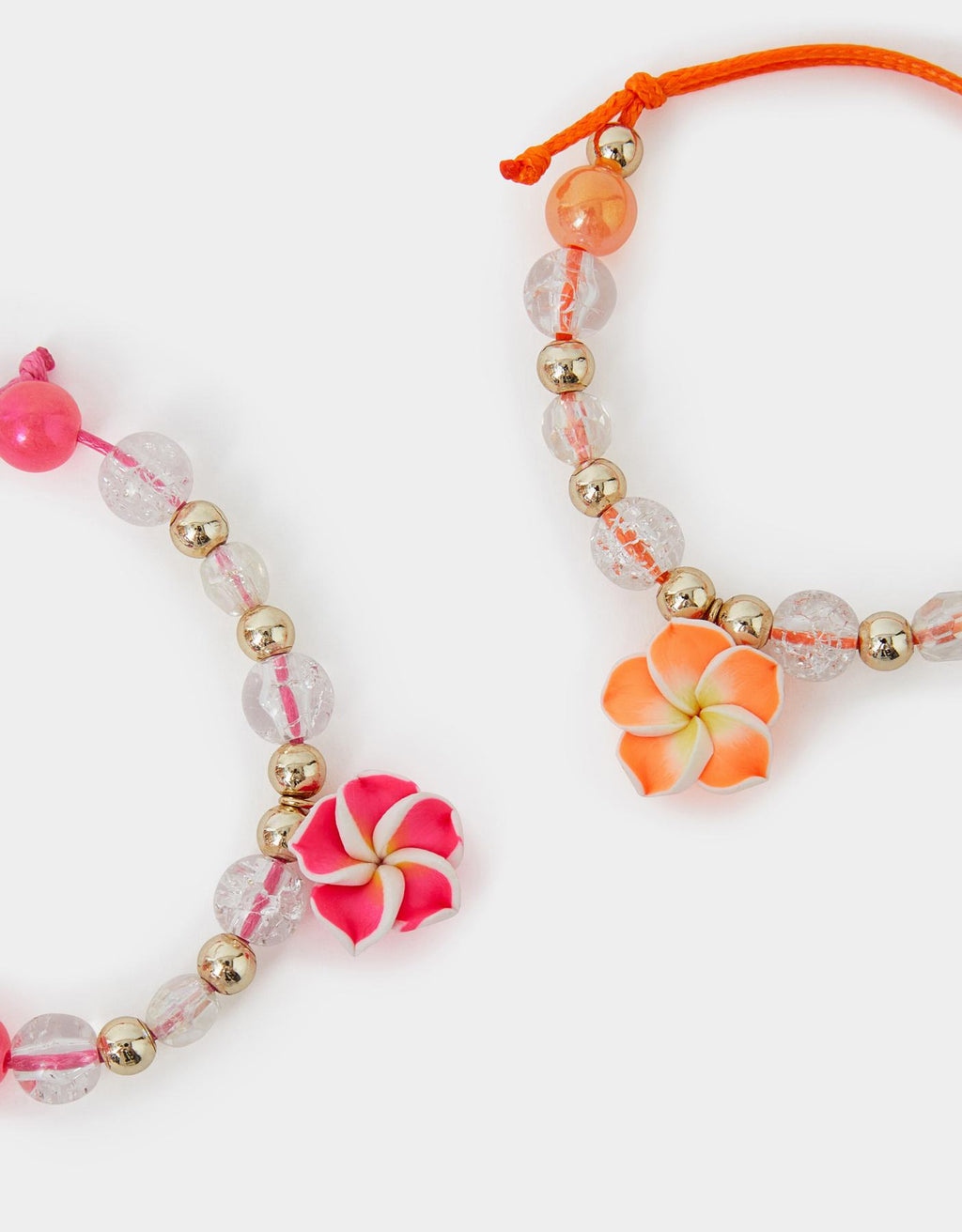 2-Pack Girls Beaded Flower Charm Cord Bracelets