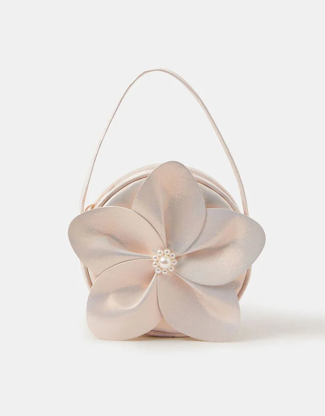 Girls Applique Flower Handbag - Gold