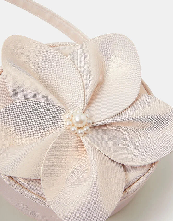 Girls Applique Flower Handbag - Gold