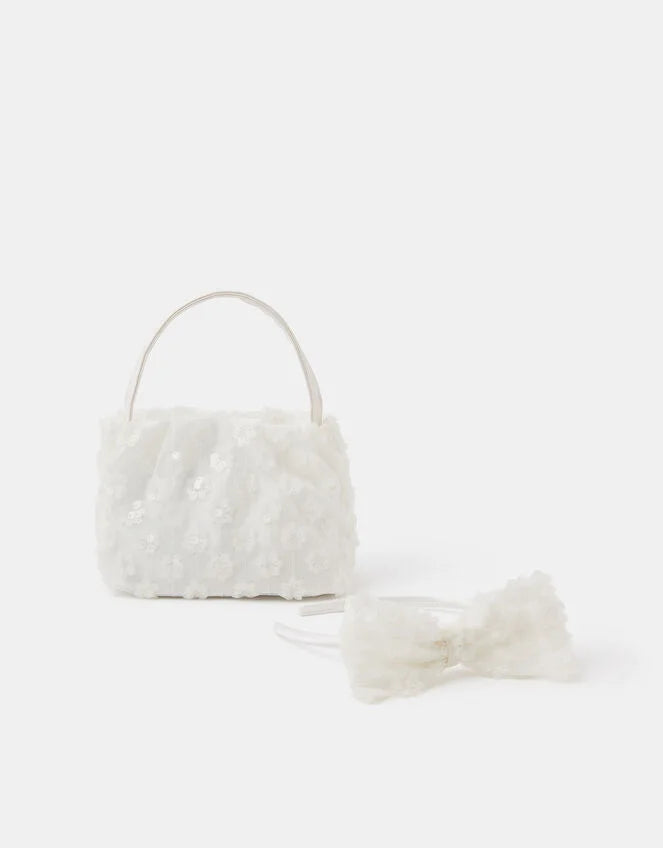 Girls Sequin Mesh Bow Headband & Bag Set