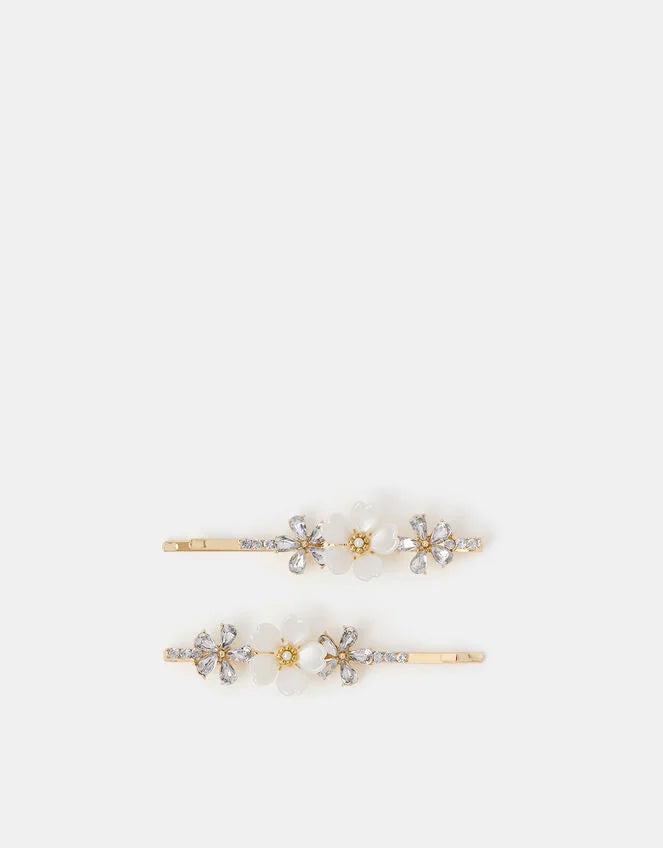 2-Pack Girls Diamante Flower Hair Slides