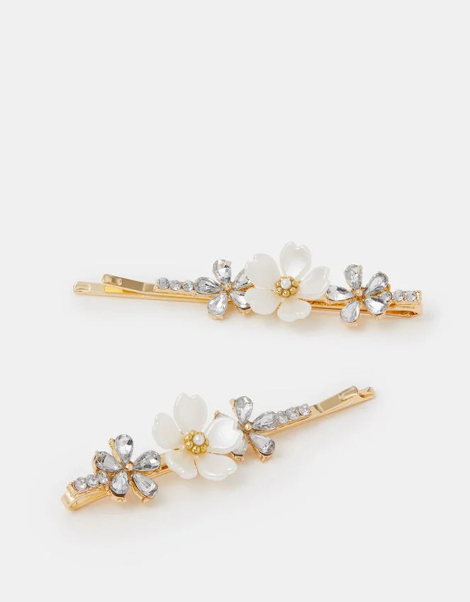 2-Pack Girls Diamante Flower Hair Slides
