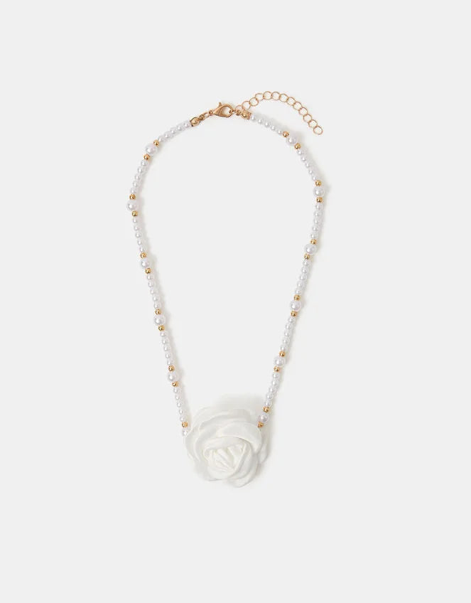 Girls Corsage Rose Pearl Necklace