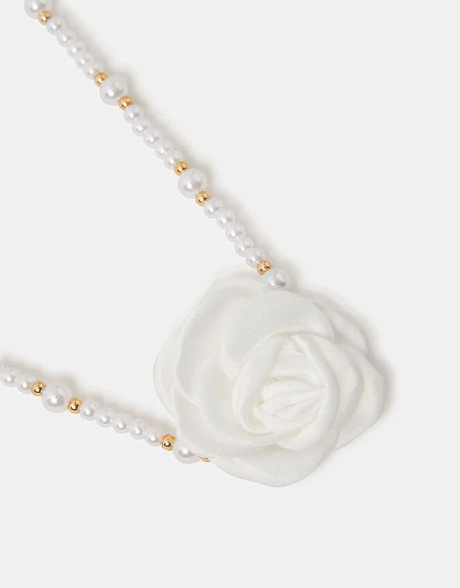 Girls Corsage Rose Pearl Necklace