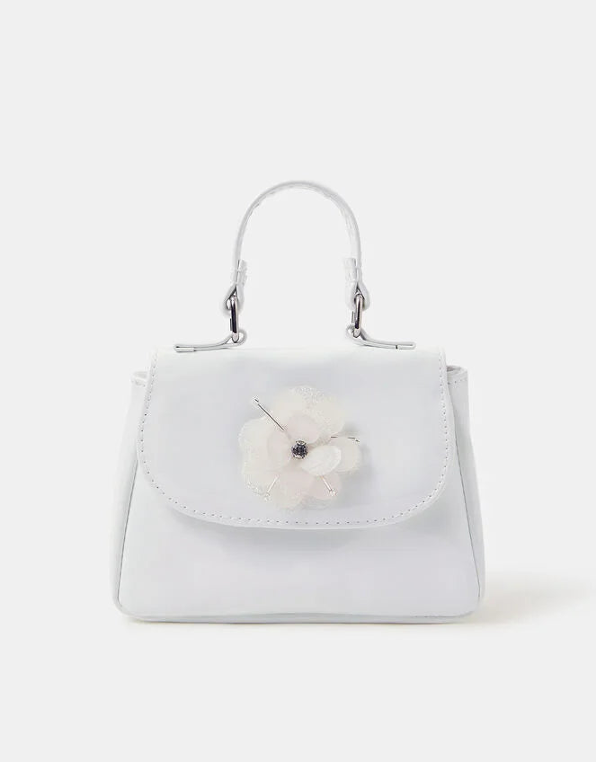 Girls Applique Flower Handbag - Ivory