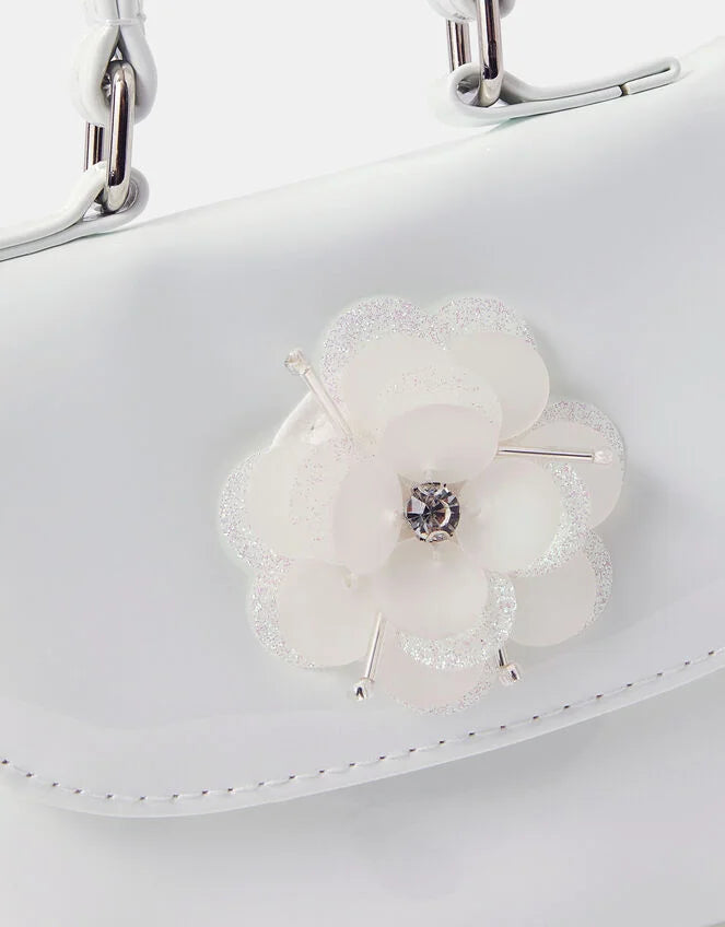 Girls Applique Flower Handbag - Ivory