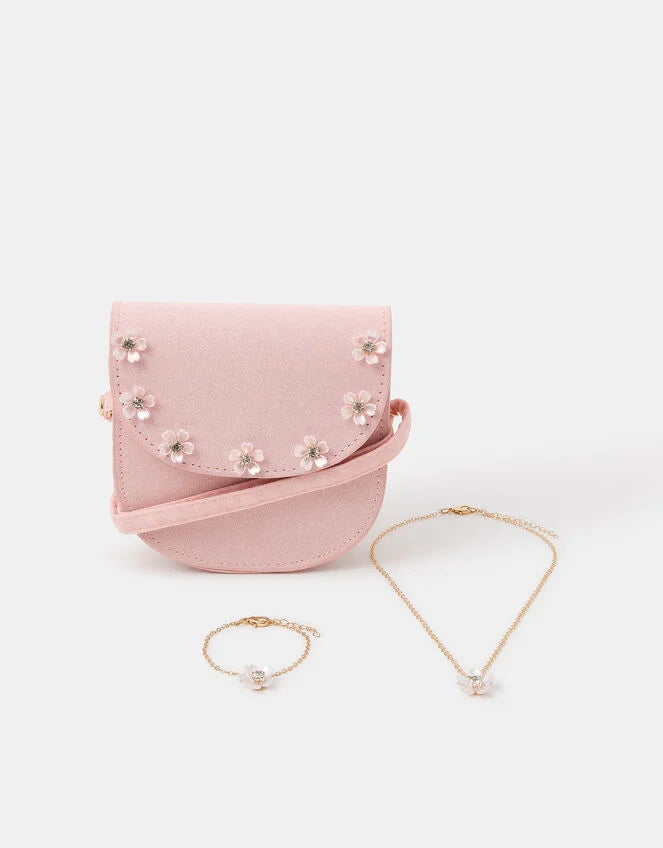 Girls Jewel Flower Bag & Jewellery Set