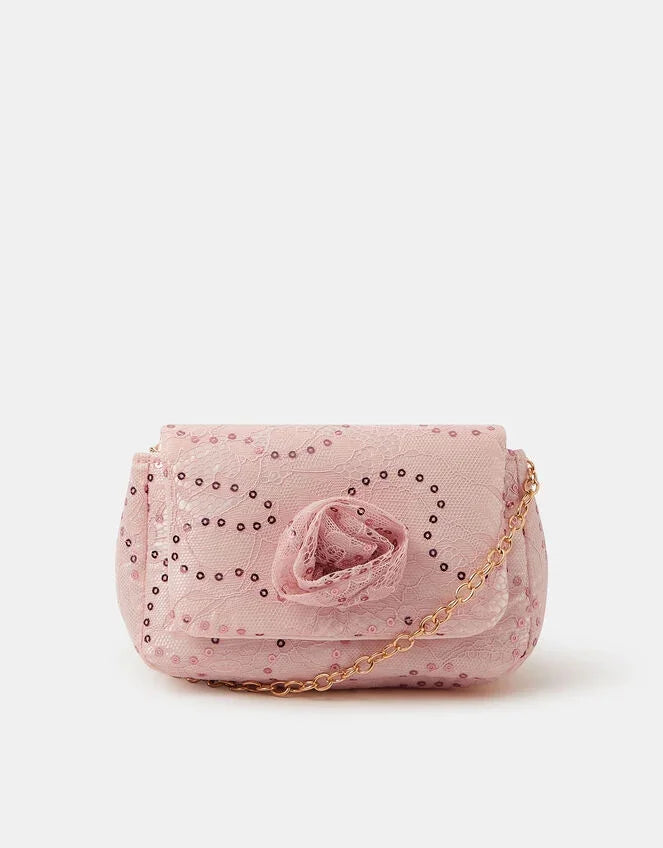 Girls Lace Rosette Sequin Bag