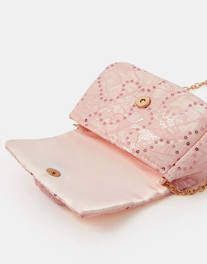 Girls Lace Rosette Sequin Bag