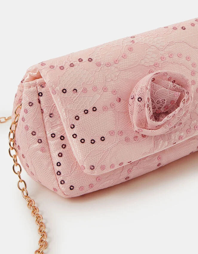 Girls Lace Rosette Sequin Bag