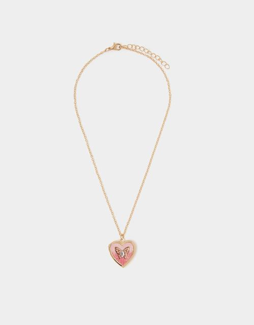 Girls Butterfly Heart Locket Necklace