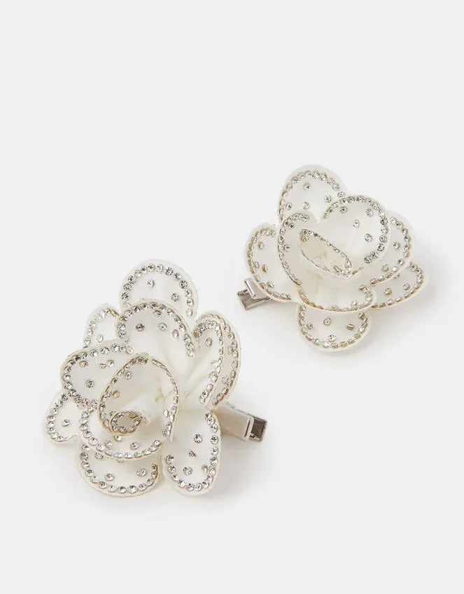 2-Pack Girls Diamante Flower Hair Clips
