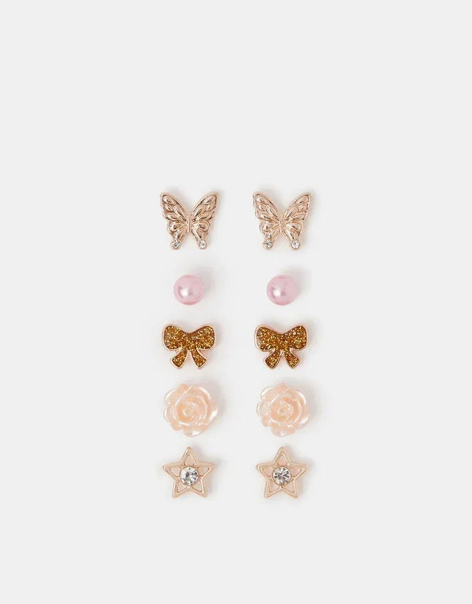 5-Pack Sparkle Bow Stud Earrings