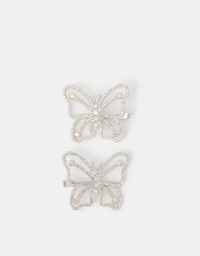 2-Pack Girls Diamante Butterfly Hair Clips