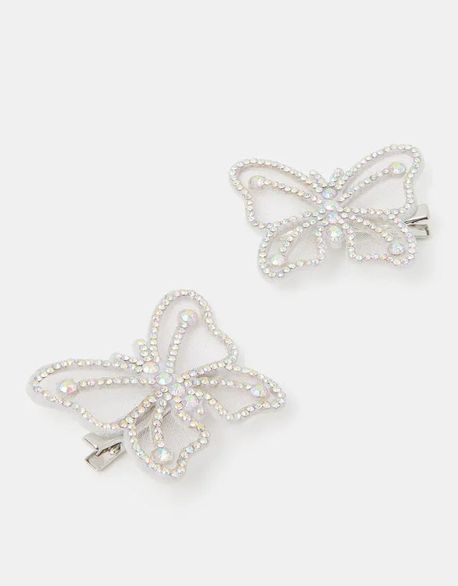 2-Pack Girls Diamante Butterfly Hair Clips